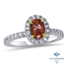 Load image into Gallery viewer, 1.02ct Oval GIA Certified Padparadscha Ring with Diamond Halo in 18K White Gold
