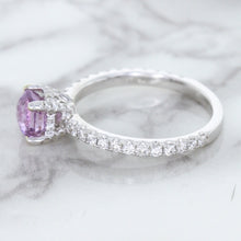 Load image into Gallery viewer, 1.36ct Cushion Unheated Lavender Sapphire Ring with Diamonds in 18K White Gold
