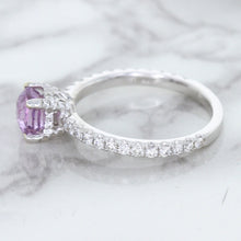 Load image into Gallery viewer, 1.36ct Cushion Unheated Lavender Sapphire Ring with Diamonds in 18K White Gold
