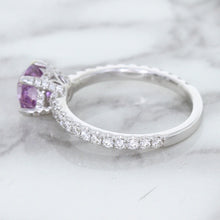 Load image into Gallery viewer, 1.36ct Cushion Unheated Lavender Sapphire Ring with Diamonds in 18K White Gold
