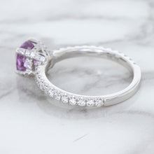 Load image into Gallery viewer, 1.36ct Cushion Unheated Lavender Sapphire Ring with Diamonds in 18K White Gold
