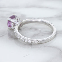 Load image into Gallery viewer, 1.36ct Cushion Unheated Lavender Sapphire Ring with Diamonds in 18K White Gold
