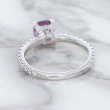 Load image into Gallery viewer, 1.36ct Cushion Unheated Lavender Sapphire Ring with Diamonds in 18K White Gold
