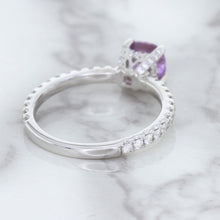 Load image into Gallery viewer, 1.36ct Cushion Unheated Lavender Sapphire Ring with Diamonds in 18K White Gold
