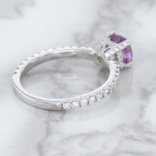 Load image into Gallery viewer, 1.36ct Cushion Unheated Lavender Sapphire Ring with Diamonds in 18K White Gold
