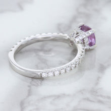 Load image into Gallery viewer, 1.36ct Cushion Unheated Lavender Sapphire Ring with Diamonds in 18K White Gold
