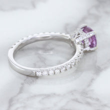 Load image into Gallery viewer, 1.36ct Cushion Unheated Lavender Sapphire Ring with Diamonds in 18K White Gold
