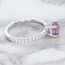 Load image into Gallery viewer, 1.36ct Cushion Unheated Lavender Sapphire Ring with Diamonds in 18K White Gold
