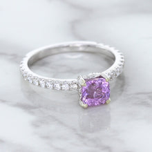 Load image into Gallery viewer, 1.36ct Cushion Unheated Lavender Sapphire Ring with Diamonds in 18K White Gold
