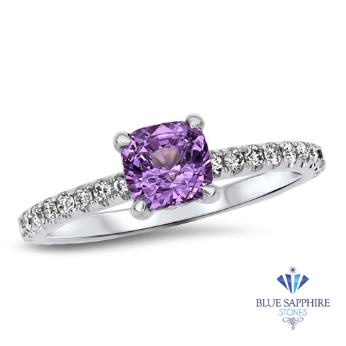1.36ct Cushion Unheated Lavender Sapphire Ring with Diamonds in 18K White Gold