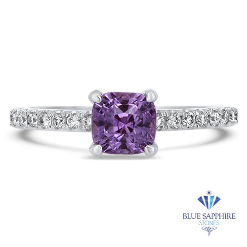 1.36ct Cushion Unheated Lavender Sapphire Ring with Diamonds in 18K White Gold