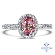 Load image into Gallery viewer, 1.24ct Oval EGL Certified Padparadscha Ring with Diamond Halo in 18K White Gold
