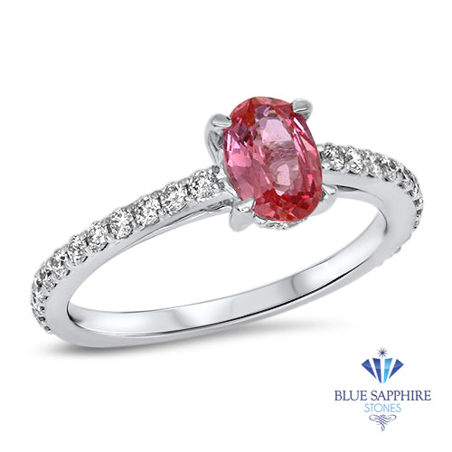 0.86ct Oval GIA Certified Pink Sapphire Ring with Diamond Accents in 18K White Gold