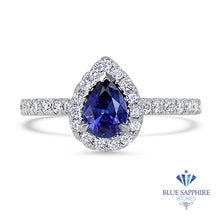 Load image into Gallery viewer, 0.94ct Pear Blue Sapphire Ring with Diamond Halo in 18K White Gold
