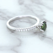 Load image into Gallery viewer, 0.89ct Round Green Sapphire Ring with Diamond Accents in 18K White Gold

