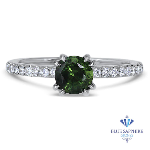 0.89ct Round Green Sapphire Ring with Diamond Accents in 18K White Gold