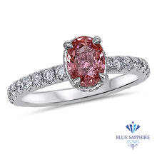Load image into Gallery viewer, 1.10ct Oval GIA Certified Padparadscha Ring with Hidden Diamond Halo in 18K White Gold
