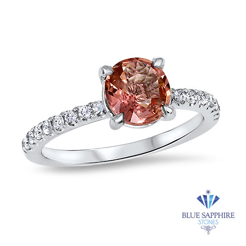 1.28ct Unheated Round EGL Certified Padparadscha Ring with Diamond Accents in 18K White Gold