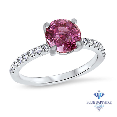 2.39ct Round EGL Certified Pink Sapphire Ring with Diamond Accents in 18K White Gold