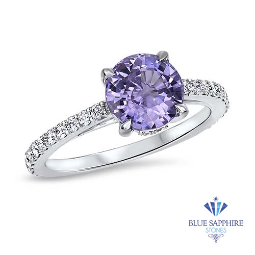 2.14ct EGL Certified Round Unheated Lavender Sapphire Ring with Diamonds in 18K White Gold