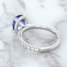 Load image into Gallery viewer, 3.30ct Oval Blue Sapphire Ring with Hidden Diamond Halo in 18K White Gold
