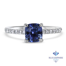 Load image into Gallery viewer, 1.85ct. Unheated Cushion EGL Certified Blue Sapphire Ring with Diamond Accents in 18K White Gold
