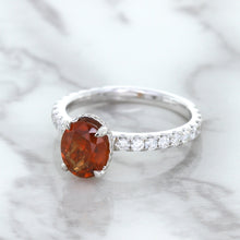 Load image into Gallery viewer, 1.62ct Oval GIA Certified Unheated Orange Sapphire Ring with Diamond Accents in 18K White Gold
