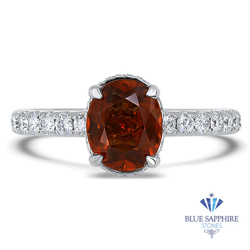 1.62ct Oval GIA Certified Unheated Orange Sapphire Ring with Diamond Accents in 18K White Gold