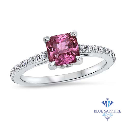 1.27ct Asscher Unheated Pink Sapphire Ring with Diamond Accents in 18K White Gold
