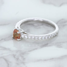 Load image into Gallery viewer, 0.55ct Cushion Unheated EGL Certified Padparadscha Ring with Diamond Accents in 18K White Gold
