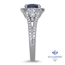 Load image into Gallery viewer, 1.30ct Round Blue Sapphire Ring with Diamond Halo in 18K White Gold
