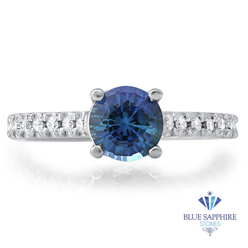 1.01ct Round Blue Sapphire Ring with Diamond Accents in 14K White Gold