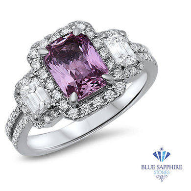 1.98ct Radiant Pink Sapphire Ring with Diamond Halo in 18K White Gold