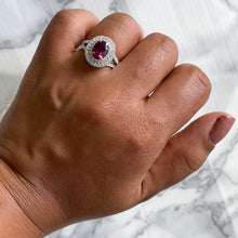 Load image into Gallery viewer, 2.68ct Oval Ruby Ring with Double  Diamond Halo in 18K White Gold
