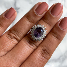 Load image into Gallery viewer, 4.67ct Oval Purple Spinel Ring with Double Diamond Halo in 14K White Gold
