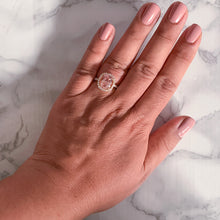 Load image into Gallery viewer, 4.61ct Oval Peach Sapphire Ring with Diamond Halo in 18K Rose Gold
