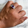 Multicolor Sapphire Ring with Diamond Halo in 18K White Gold