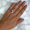 1.48ct Pear Blue Sapphire Ring with Double Diamond Halo in 18K White Gold